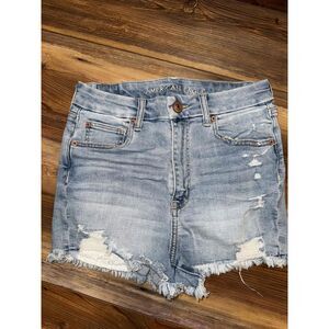 American Eagle Womens Blue Denim Distressed Frayed Hem Shorts Size US 8